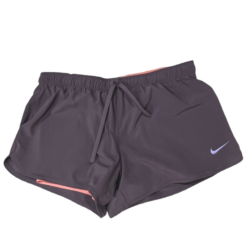 Nike purple dri fit athletic shorts with pink fitted underlayer